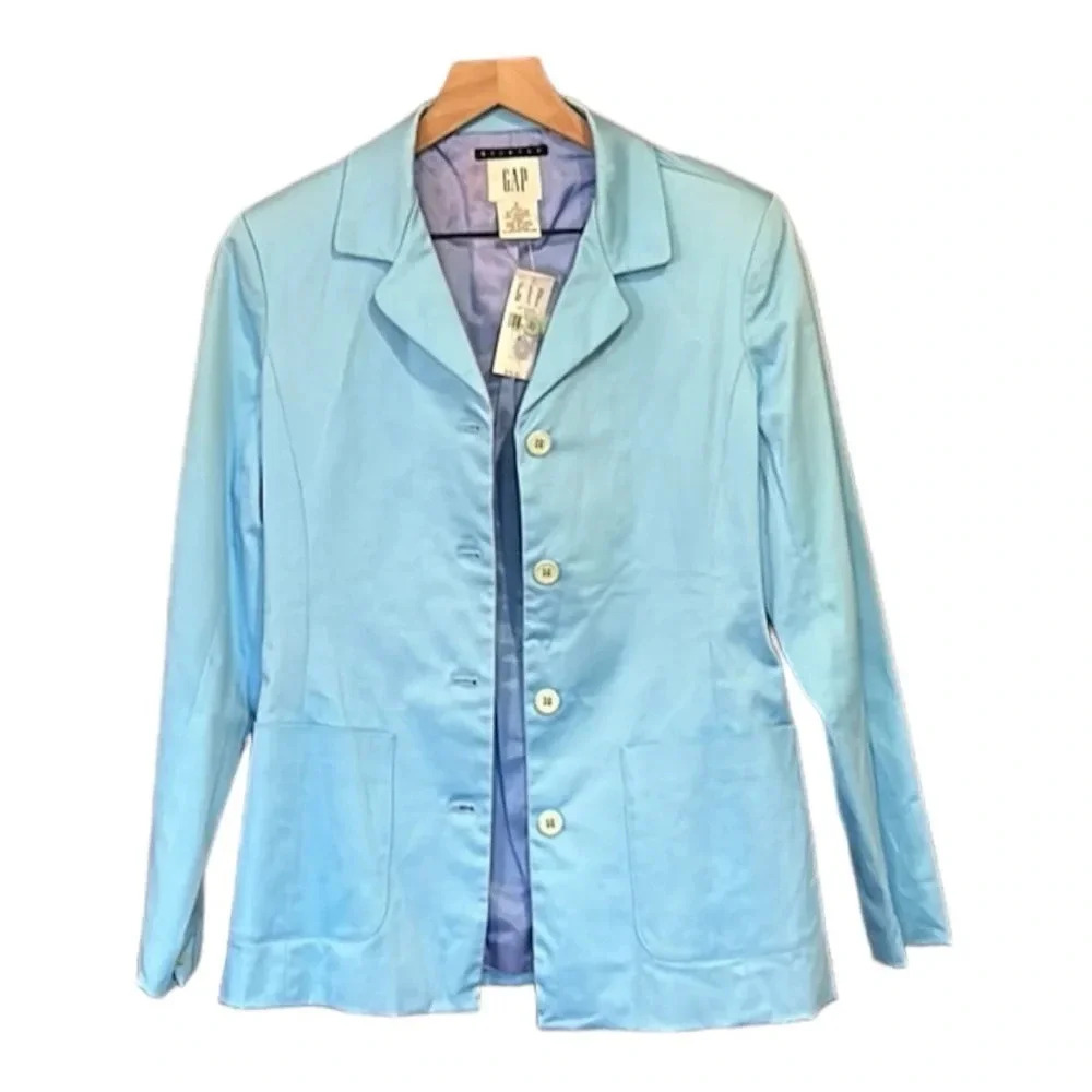 Gap Light Blue Button Closure Blazer Jacket Size 4 NWT - Picture 3 of 9